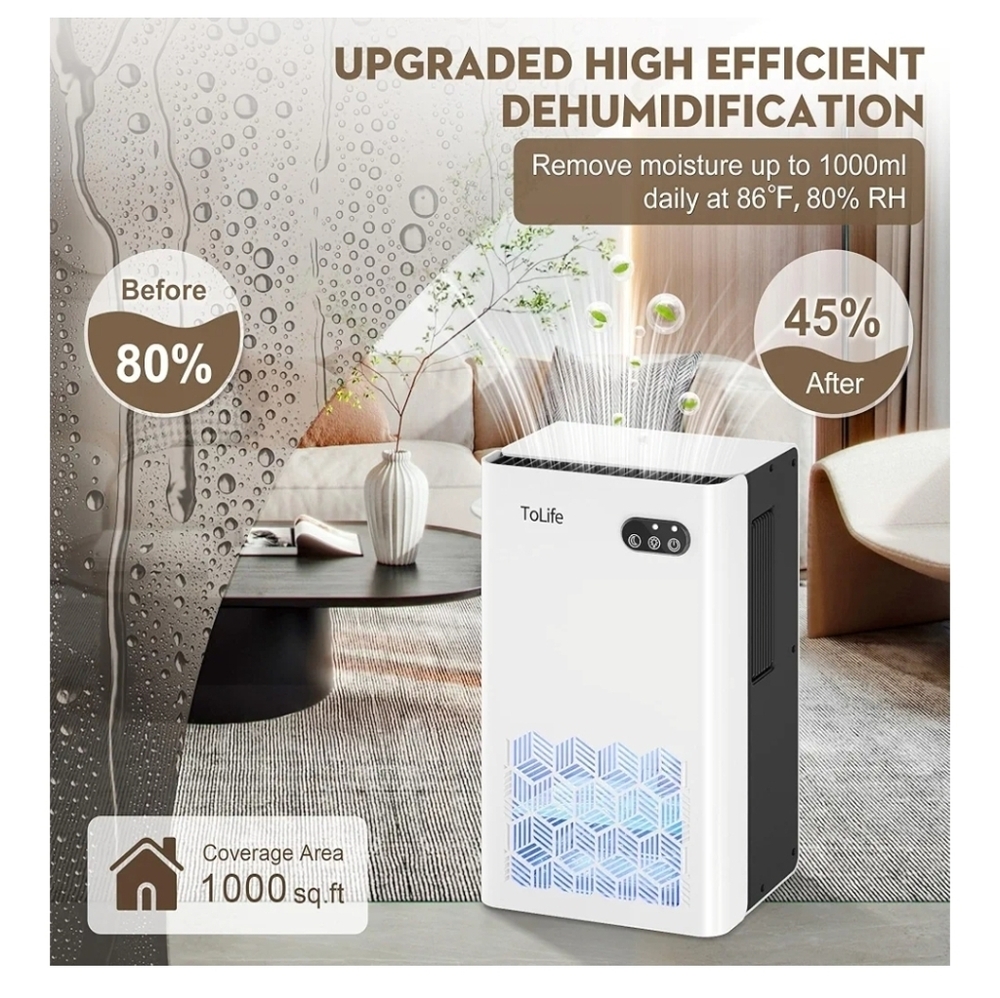 ToLife Dehumidifier for Home, 1000 sq.ft Dehumidifiers for Basement Bedroom Bath - Picture 2 of 7